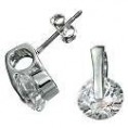 Rhodium Plated Brilliant Clear CZ Stud Earrings 